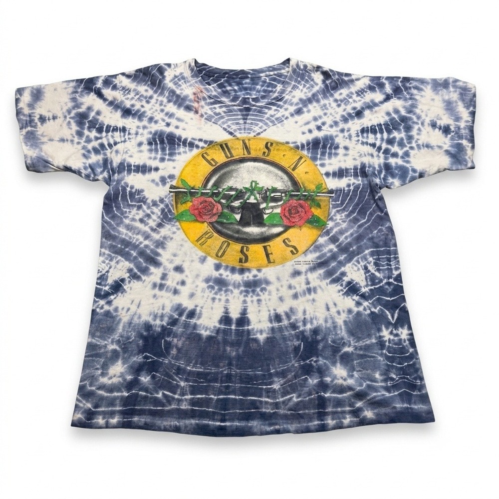 Vintage 1989 Guns N Roses Tie Dye Shirt Brockum Blue White Band Tee Mens‎ L XL